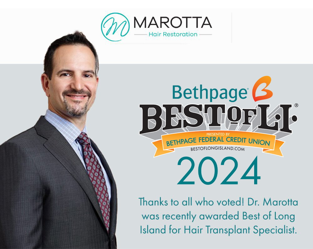 Bethpage Best of Long Island 2022 awarded to Dr. Marotta for Best Hair Transplant Specialist